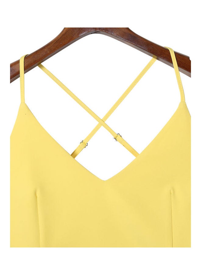 Glorysunshine Women Deep Spaghetti Strap Dress Lemon yellow - Image 4