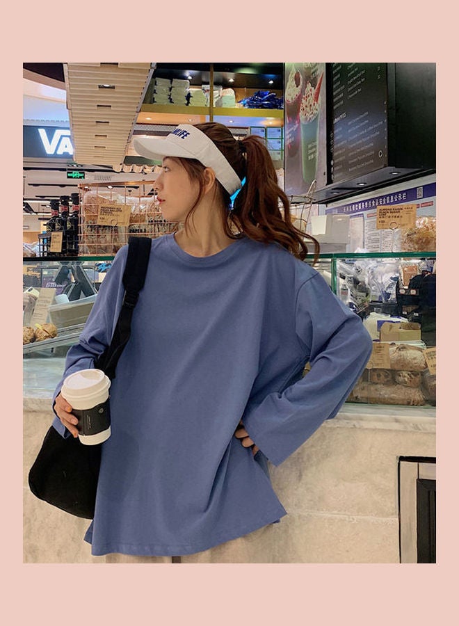 Long Sleeve Casual Loose Top Blue  - Image 2