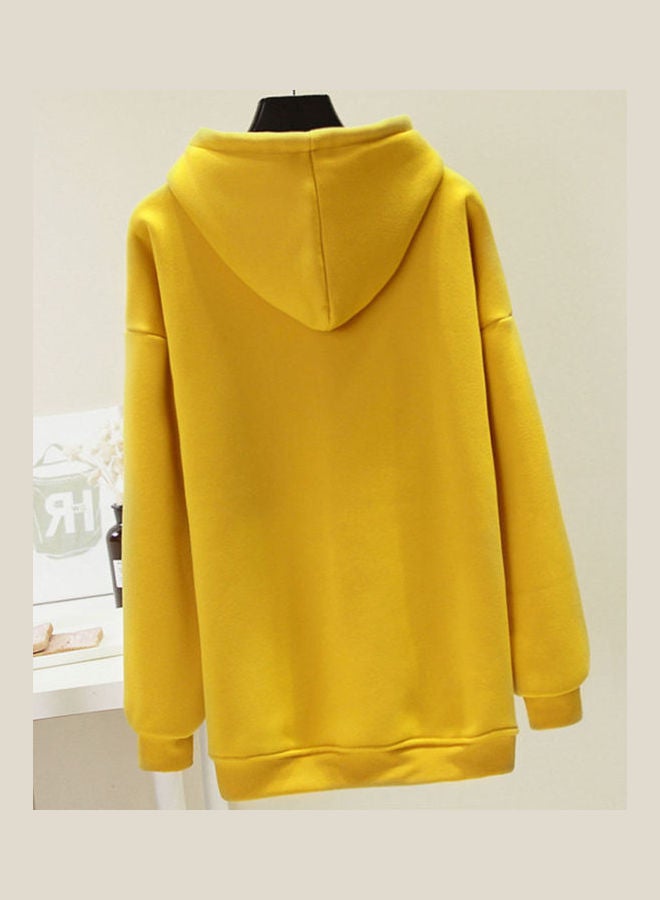 Hooded Collar DJ Pattern Printing Pullover Hoodies Yellow  - Image 3
