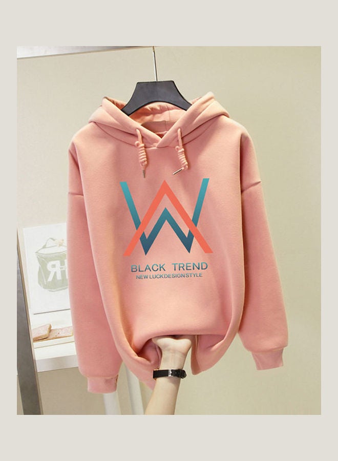 Hooded Collar DJ Pattern Printing Pullover Hoodies Pink  - Image 1