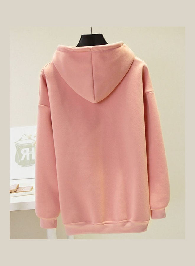 Hooded Collar DJ Pattern Printing Pullover Hoodies Pink  - Image 3