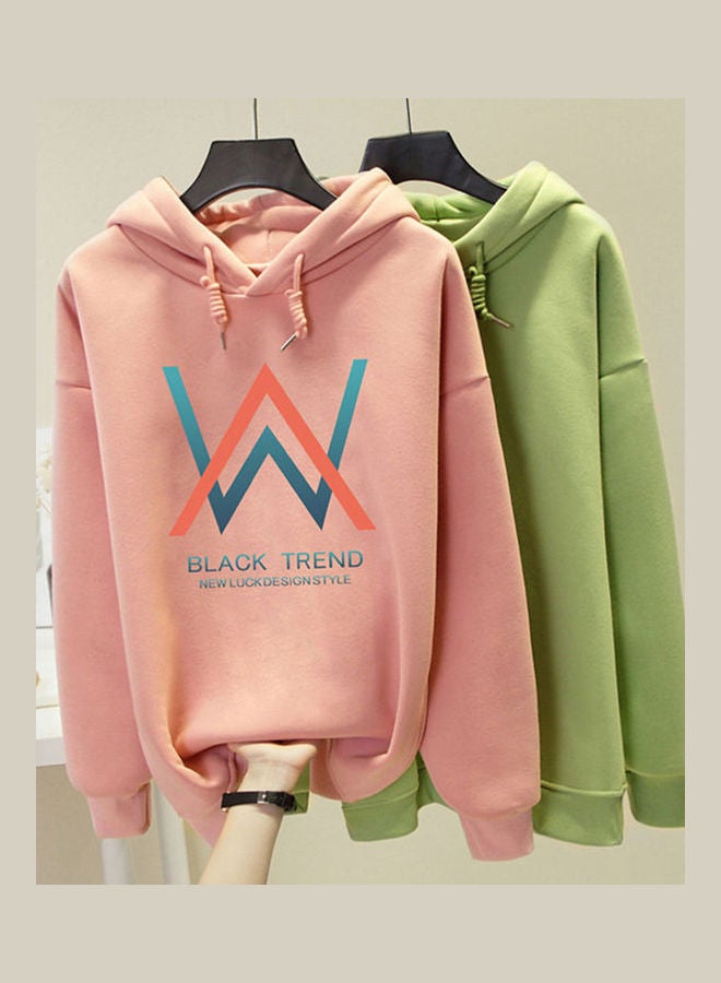 Hooded Collar DJ Pattern Printing Pullover Hoodies Pink  - Image 4