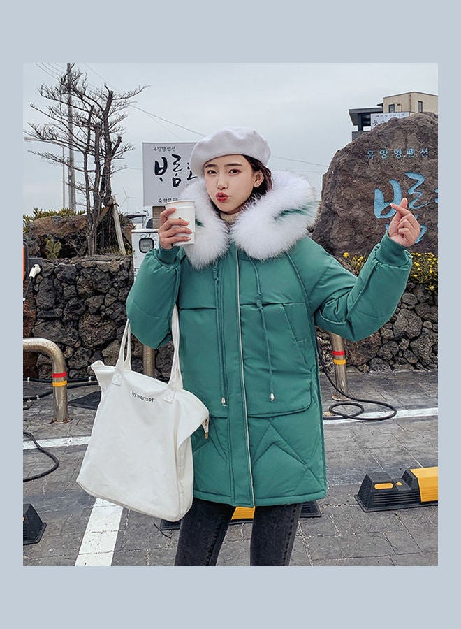 Fashion Collar Down Hooded Jacket Green - Image 1