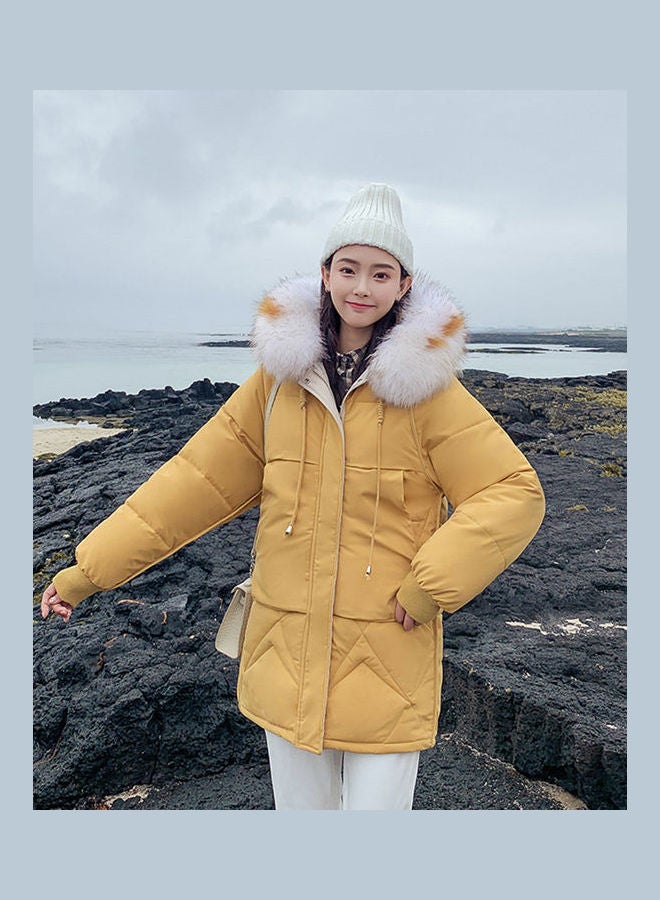 Fashion Collar Down Hooded Jacket Yellow - Image 1