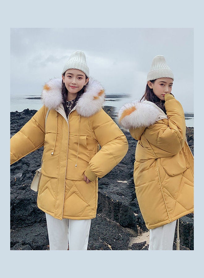 Fashion Collar Down Hooded Jacket Yellow - Image 3