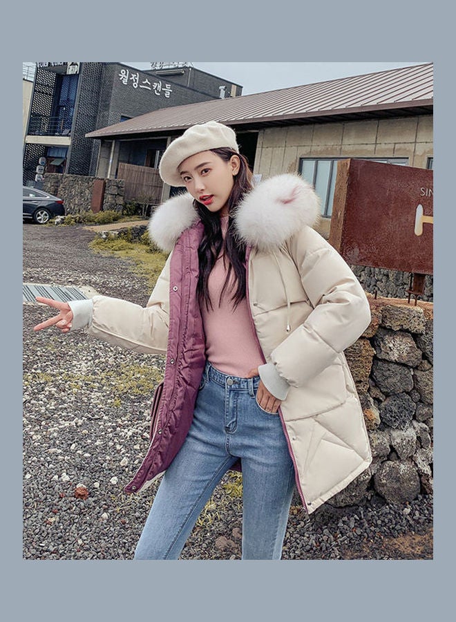 Fashion Wool Collar Down Jacket White - Image 1