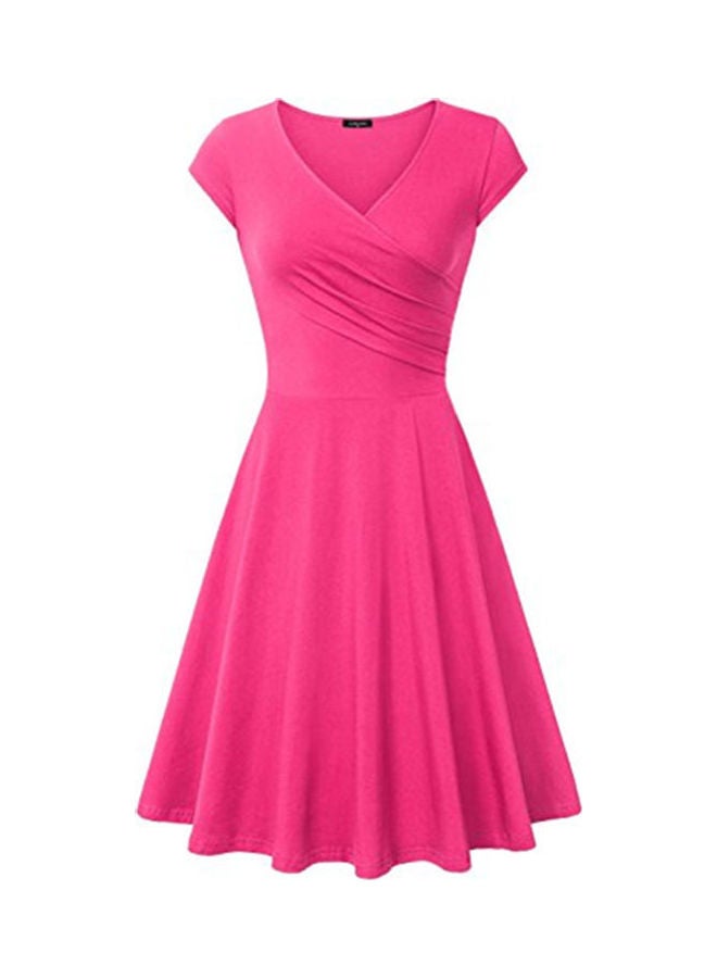 Missky V-neck Short Sleeve Elegant Slim Fit Dress Red  - Image 1
