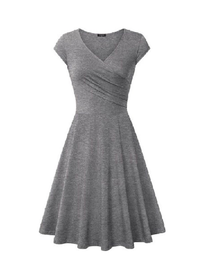 Missky V-neck Short Sleeve Elegant Slim Fit Dress Grey  - Image 1