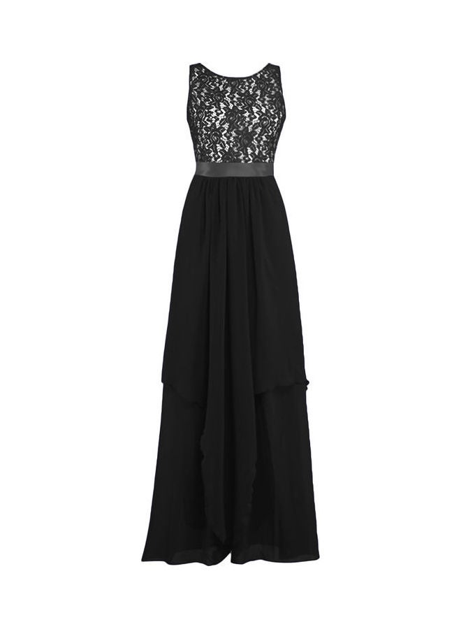 Glorysunshine Modest Sleeveless Lace Chiffon Gown Black - Image 1