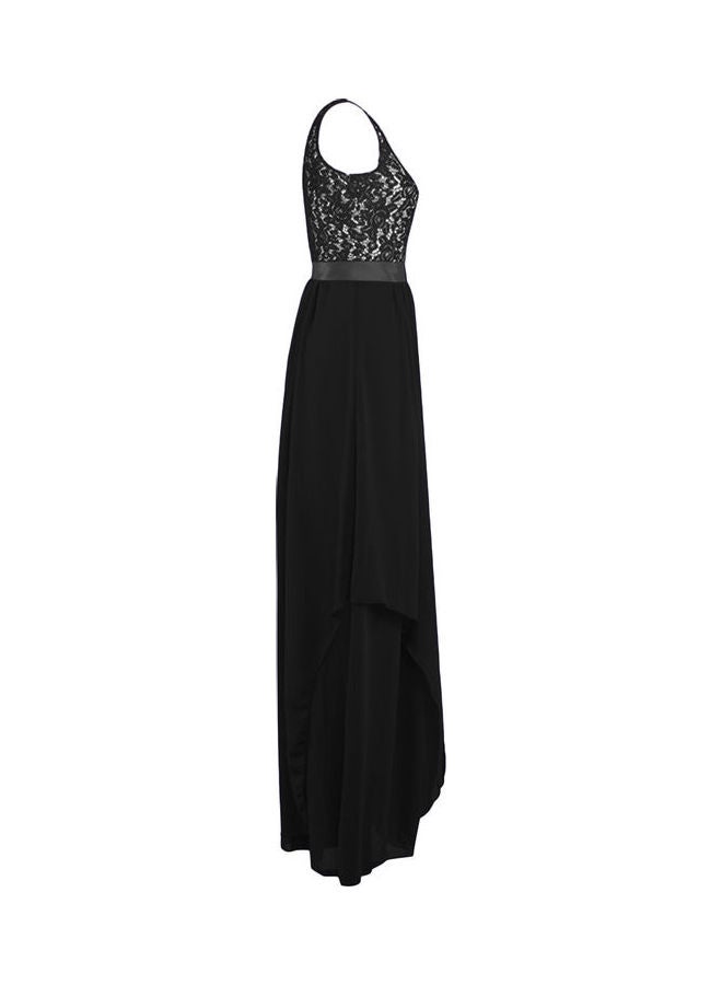 Glorysunshine Modest Sleeveless Lace Chiffon Gown Black - Image 3