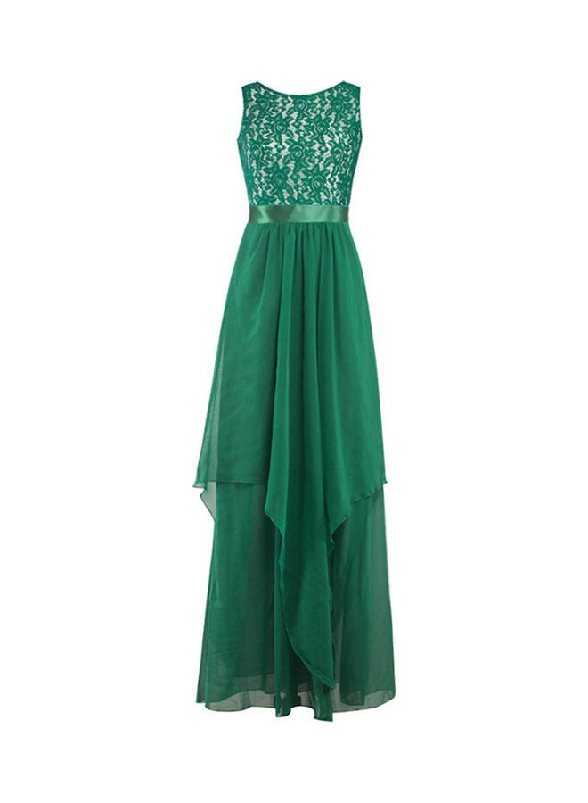Glorysunshine Modest Sleeveless Lace Chiffon Gown Green  - Image 1