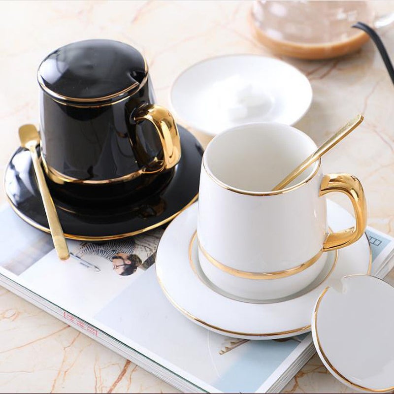 AnneFish European Ceramic Coffee Cup Set Black 15x15x10cm  - Image 3
