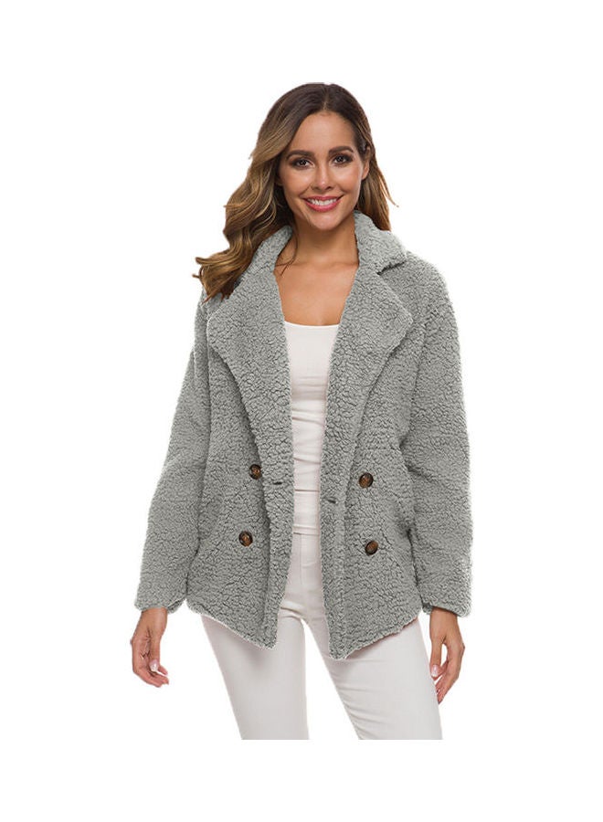 Generic - Double-Breasted Coat Light Grey - Image 1