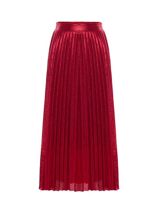 Generic - High Waist Long Pleated Skirt Red - Image 1