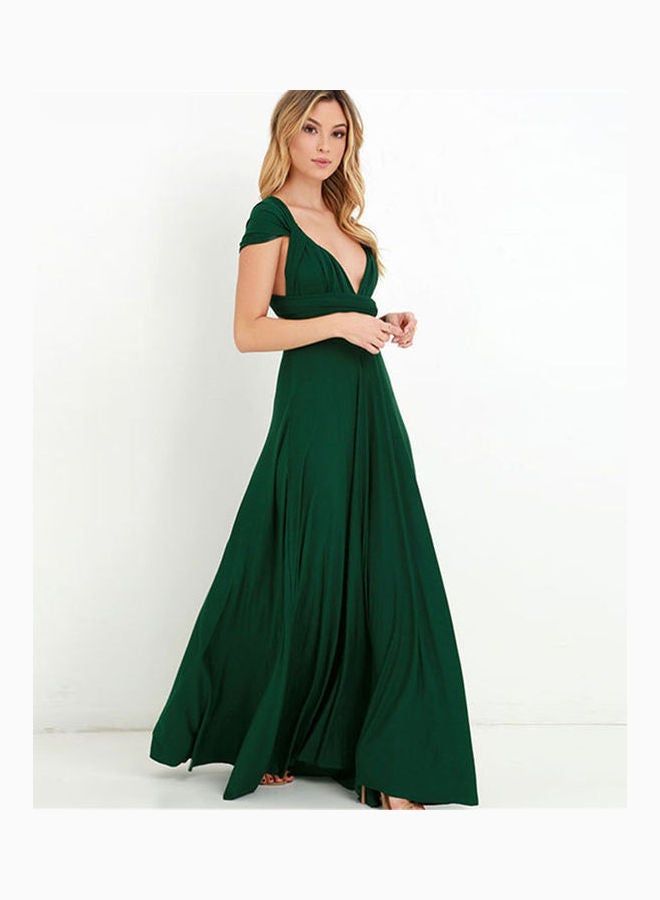 Solid Pattern Backless Dress Green 