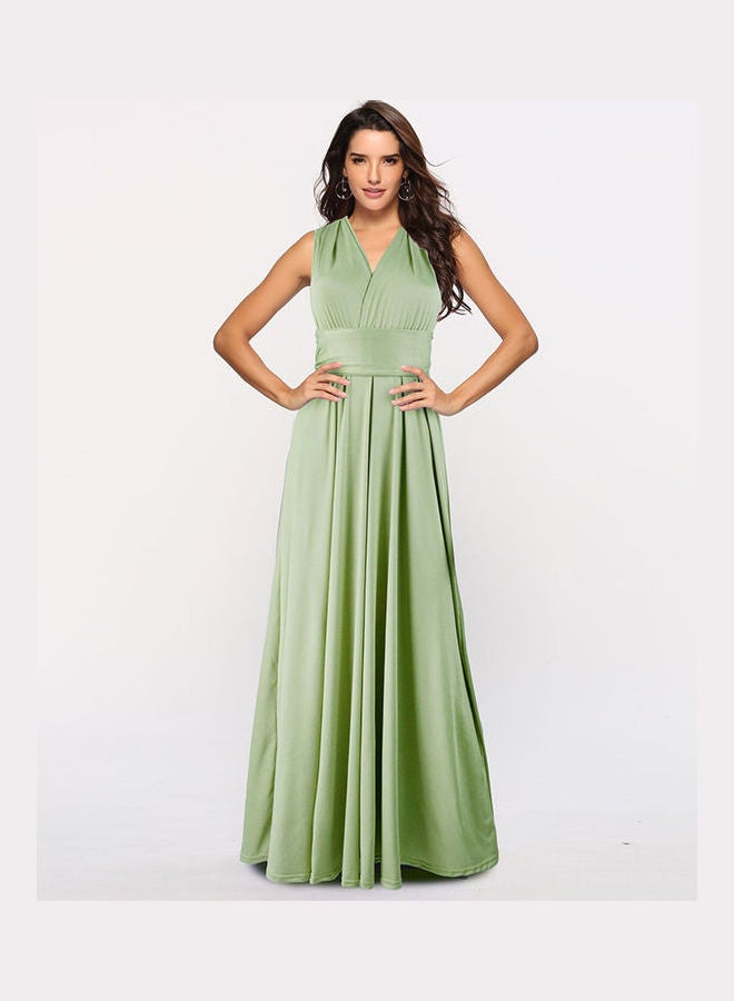 Solid Pattern Backless Maxi Dress Green