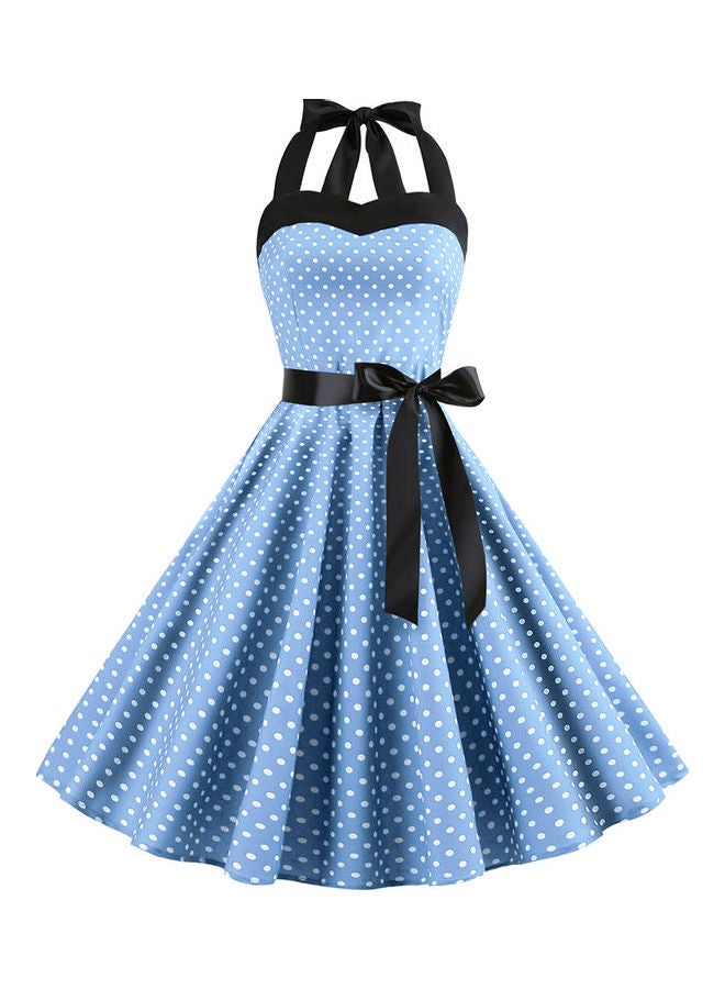 Polka Dot Patterned Midi Dress Light Blue/White