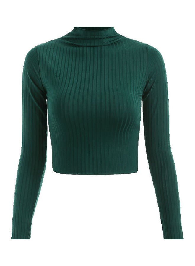 Solid Midriff-Baring T-Shirt Green