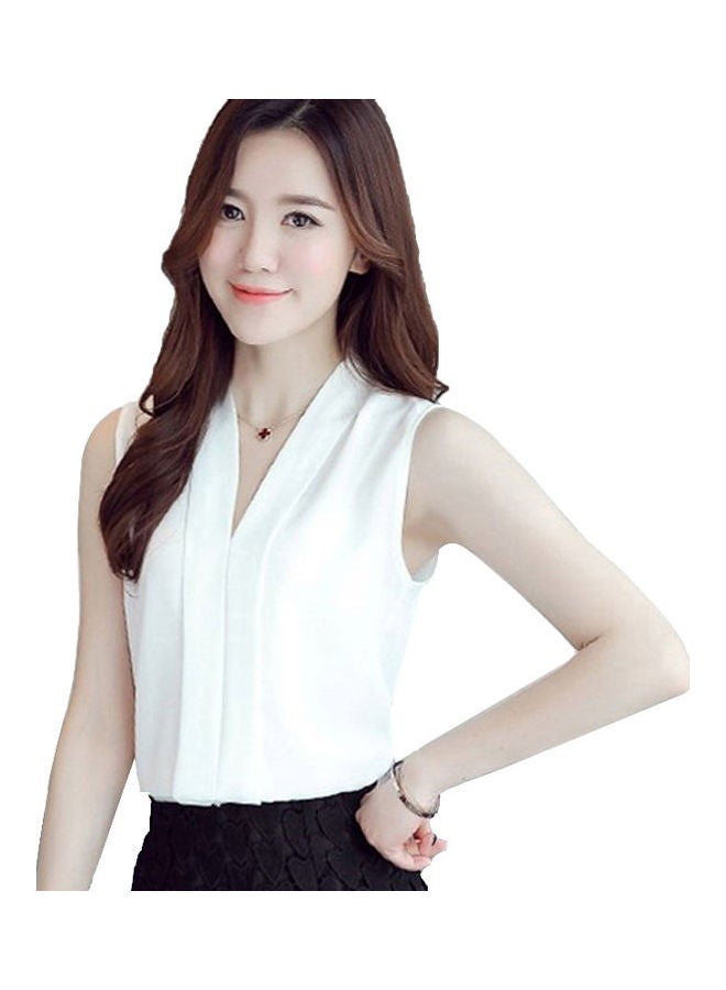 Solid Sleeveless V-Neck Blouse White - Image 1