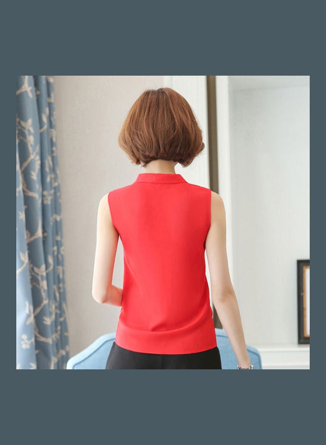 Solid Sleeveless V-Neck Blouse Red - Image 3
