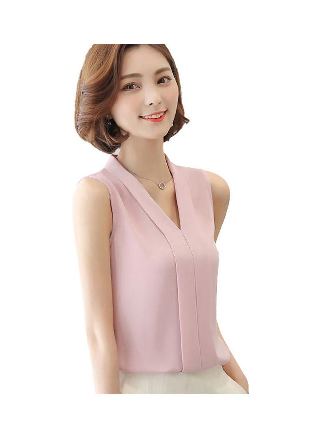 Solid Sleeveless V-Neck Blouse Pink - Image 1
