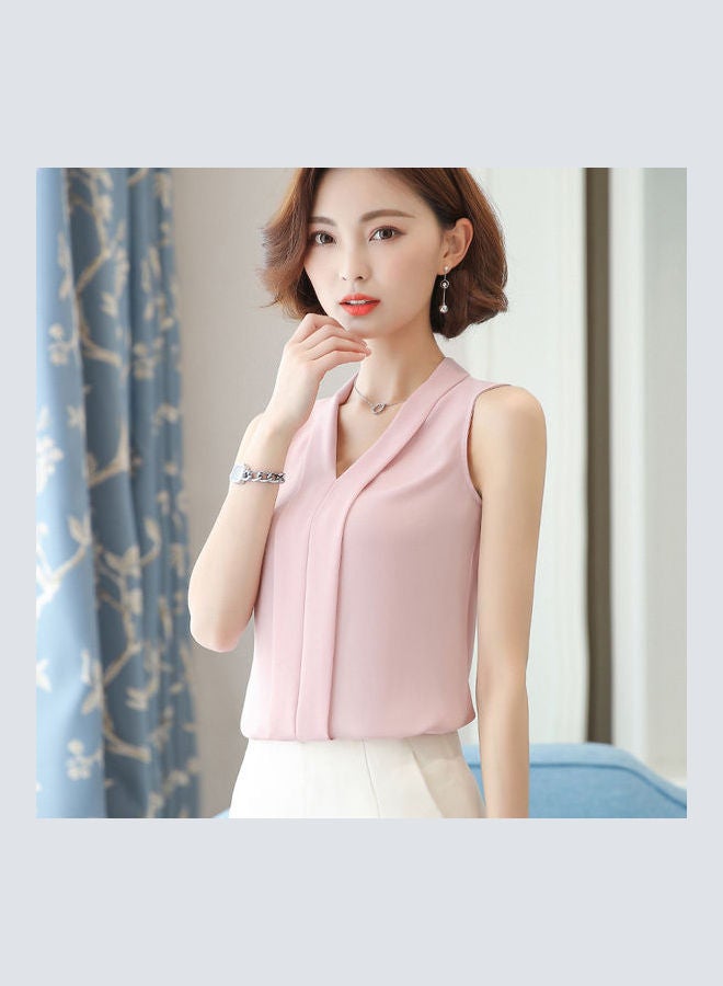 Solid Sleeveless V-Neck Blouse Pink - Image 2
