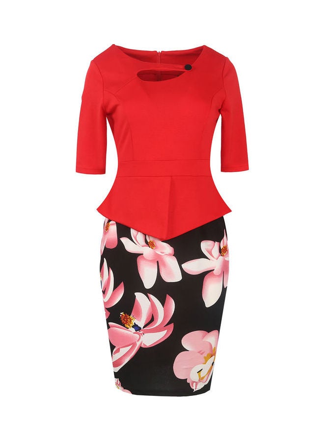 Print Office Pencil Dress Red