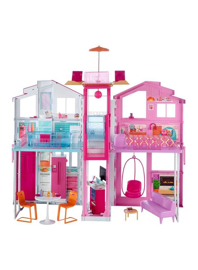 باربي مجموعة لعبة بيت الدمى الخيالي الإبداعي المجهز بالكامل من 3 طوابق للبنات 12x12x10سم - Image 1