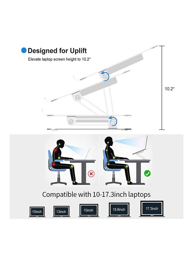 حامل قابل للتعديل مع مروحة تبريد للابتوب مقاس 10-17.3 بوصة 29.5 x 5.8 x 24.8سم فضي - Image 4