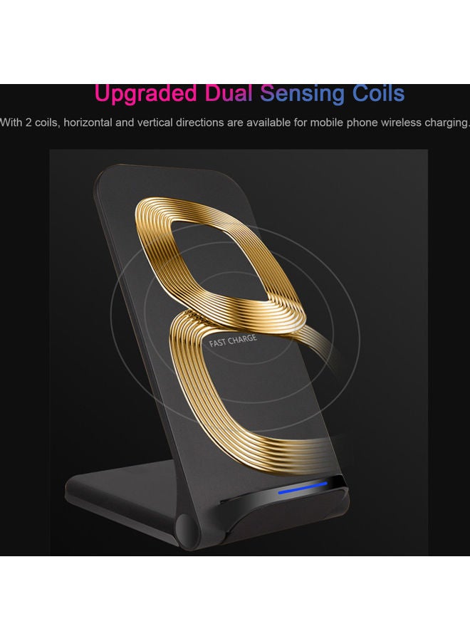 Generic - 15W Wireless Charger Vertical Wireless Fast Charging Stand Black - Image 1