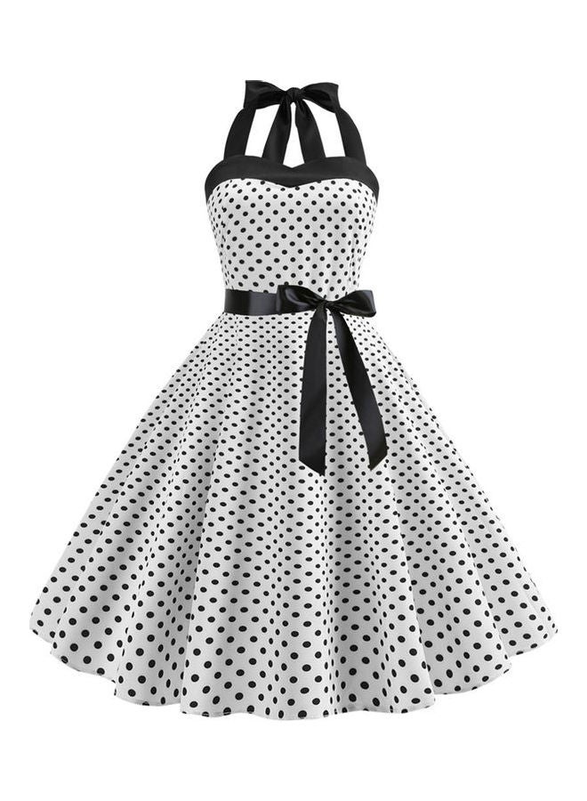 Polka Dot Patterned Midi Dress White/Black