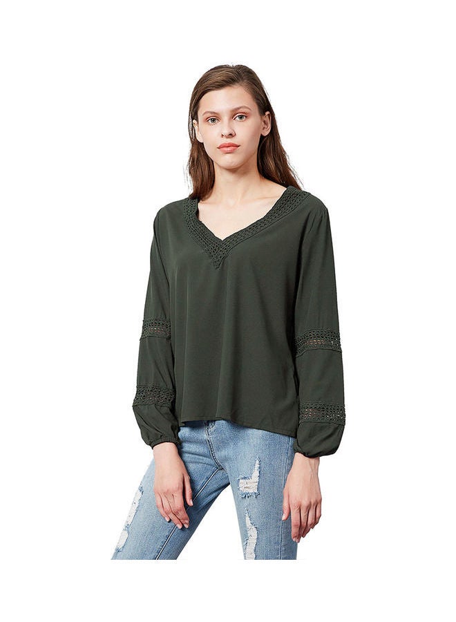 Casual Polyester Blouse Army Green 