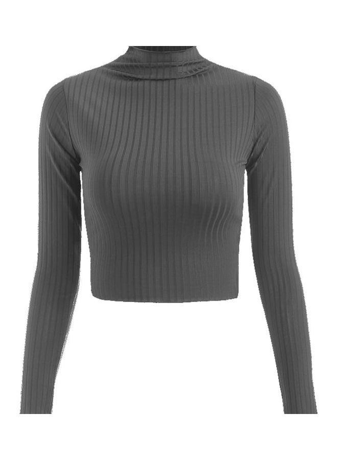 Solid Midriff-Baring T-Shirt Gray - Image 1