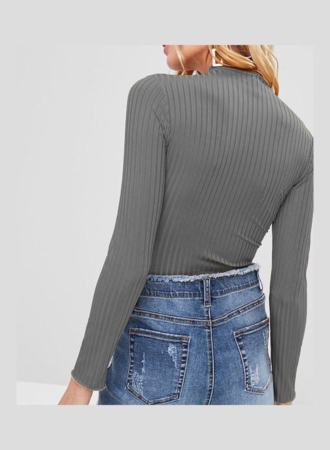 Solid Midriff-Baring T-Shirt Gray - Image 2