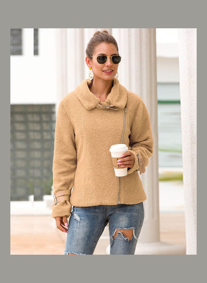 Solid Plush Thermal Jacket Khaki  - Image 4