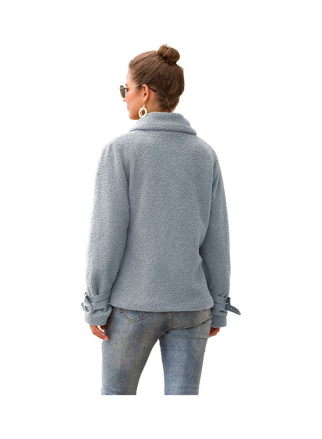 معطف سادة بسحاب رمادي - Image 5