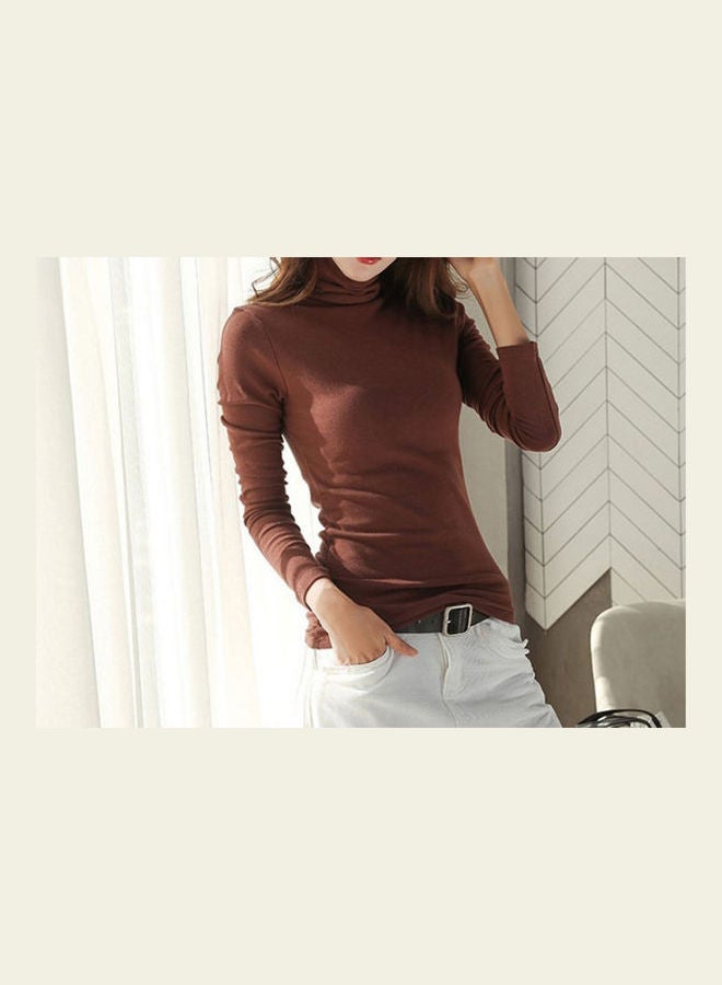 Solid Long Sleeves T-Shirt Brown - Image 2
