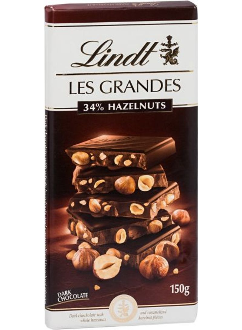 Lindt Les Grandes Dark Chocolate With Hazelnuts 150grams 