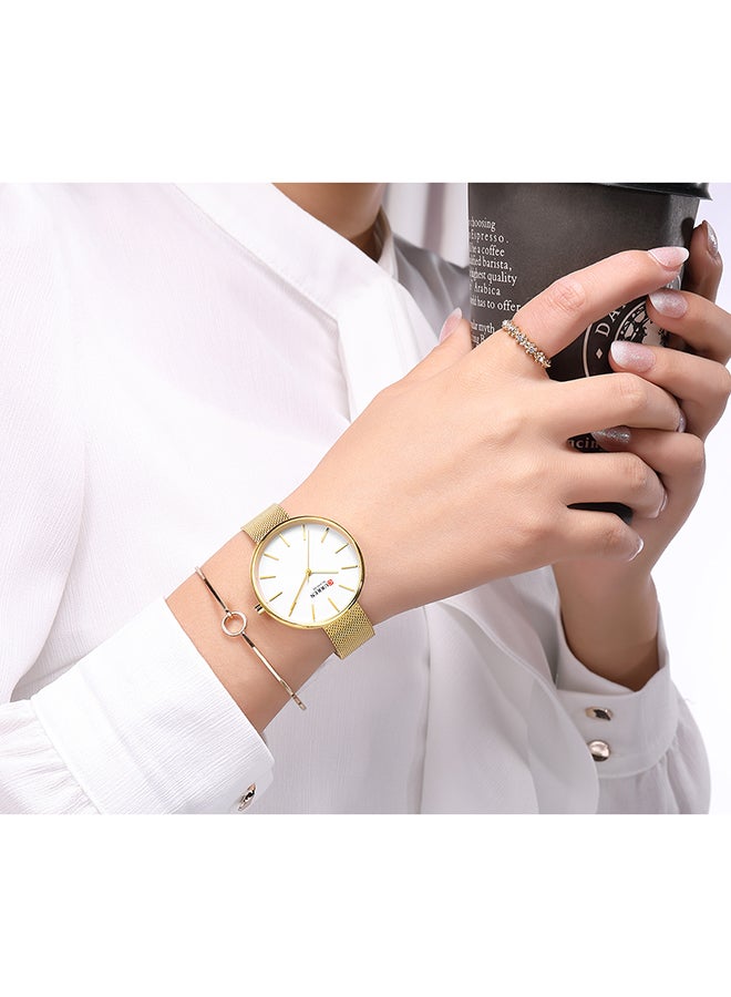 CURREN - Women's Waterproof Simple Stainless Steel Mesh BAnd Quartz Watch 9042 - 36 mm - Gold - Image 1