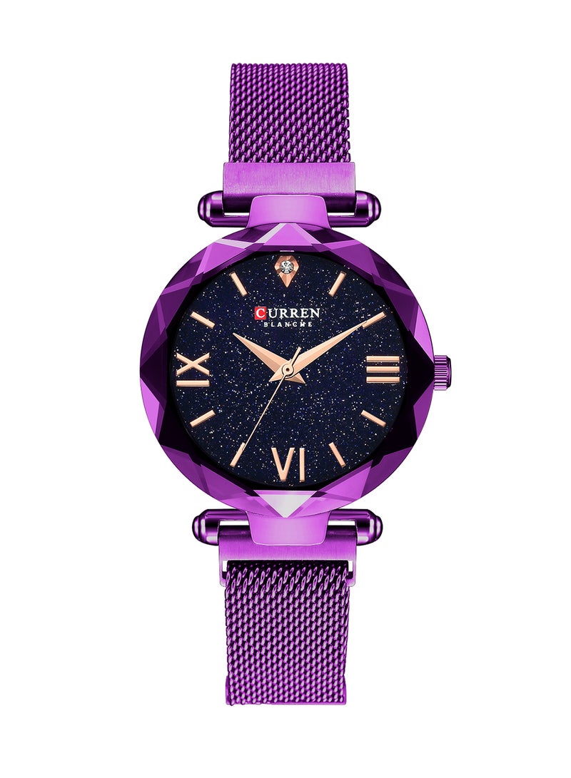 CURREN - Women's Waterproof Shiny Chic Stainless Steel Mesh BAnd Quartz Watch 9063 - 34 mm - Purple - Image 1