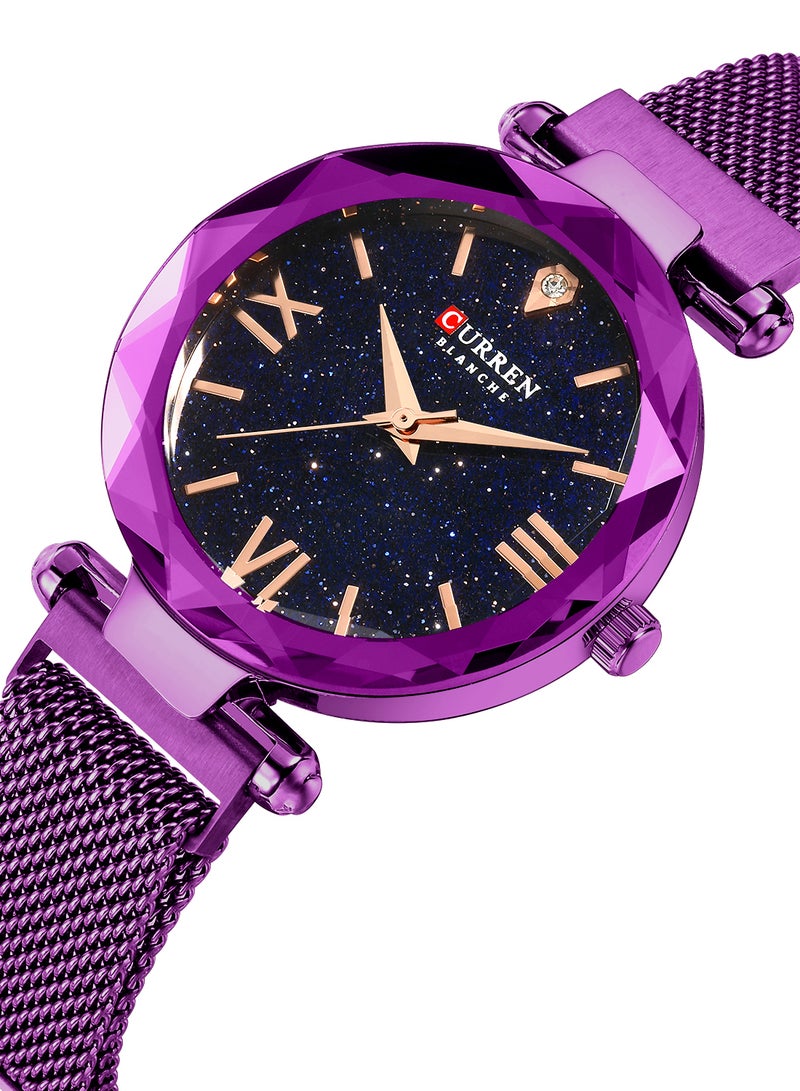 CURREN - Women's Waterproof Shiny Chic Stainless Steel Mesh BAnd Quartz Watch 9063 - 34 mm - Purple - Image 1
