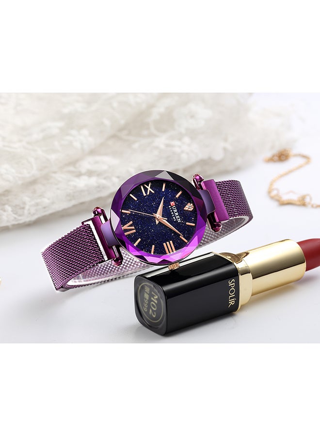 CURREN - Women's Waterproof Shiny Chic Stainless Steel Mesh BAnd Quartz Watch 9063 - 34 mm - Purple - Image 1