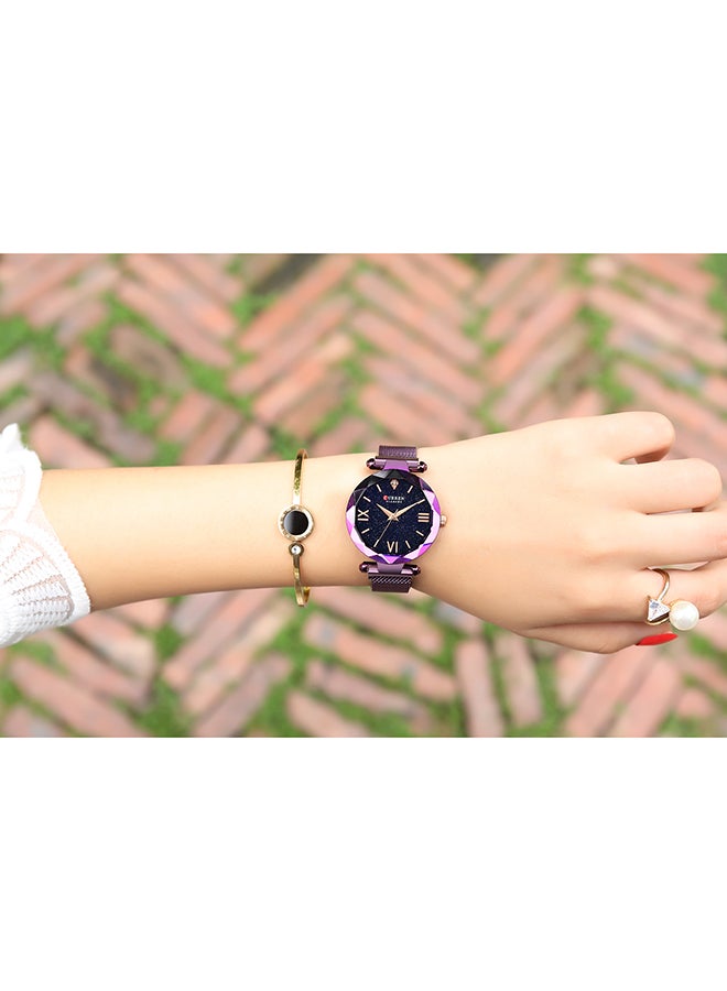CURREN - Women's Waterproof Shiny Chic Stainless Steel Mesh BAnd Quartz Watch 9063 - 34 mm - Purple - Image 1