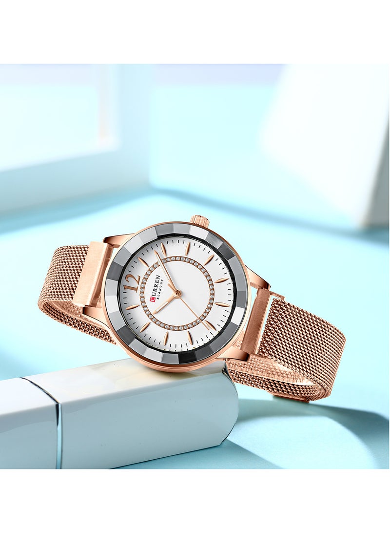 CURREN - Women's Waterproof Chic Stainless Steel Magnetic Mesh BAnd Quartz Watch 9066 - 36 mm - Rose Gold - Image 1