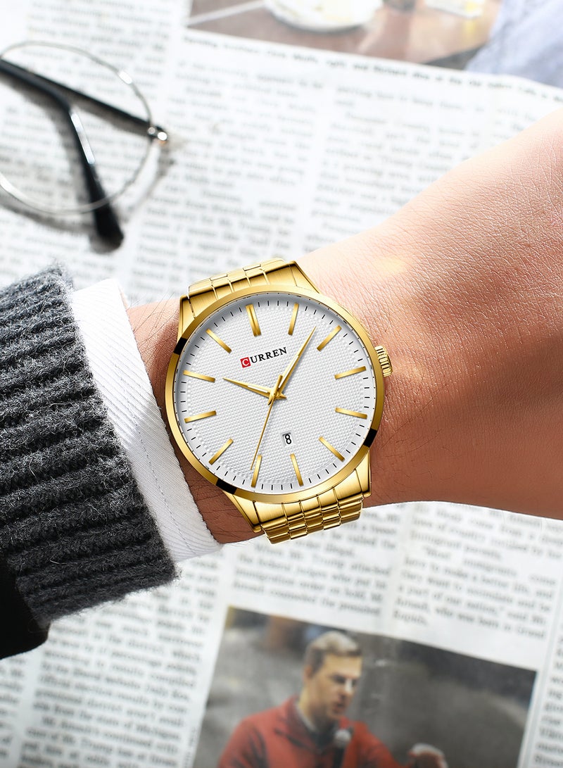 CURREN Men's Waterproof Stainless Steel BAnd Quartz Watch 8364 - 45 mm - Gold - Image 3
