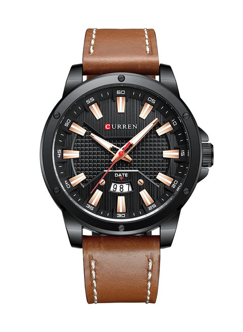 Men's Waterproof Geniune Leather BAnd With CalAnder Quartz Watch 8376 - 46 mm - Brown