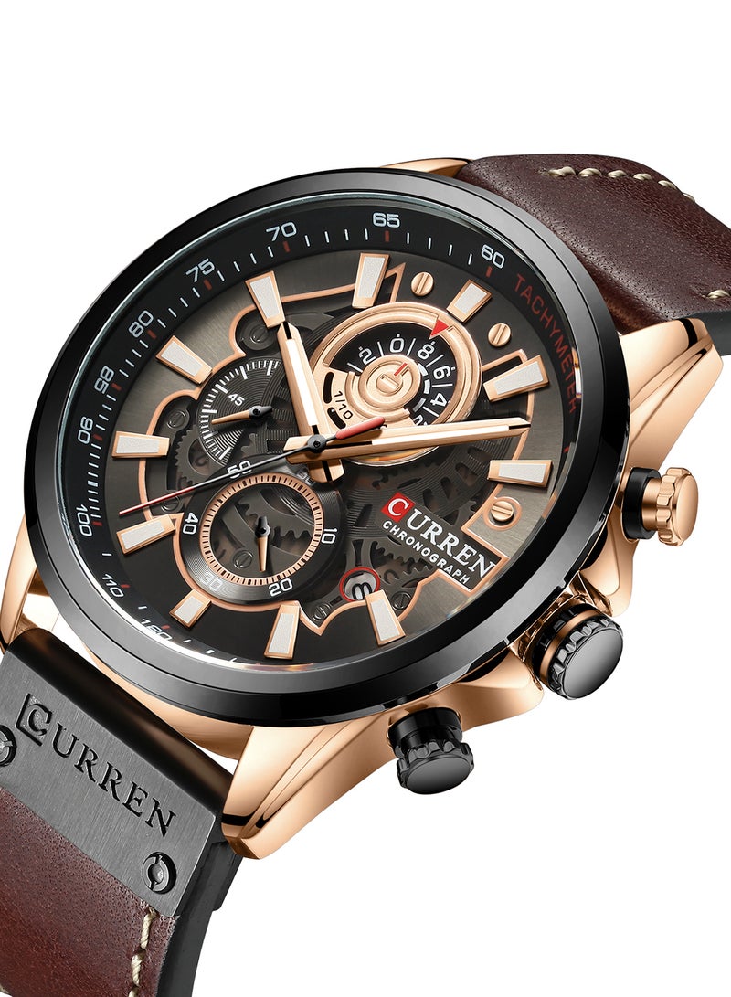 كارين ساعة جينيون كرونوغراف كوارتز مقاومة للماء بسوار من الجلد 8380 - 48 ملم - بني للرجال - Image 2