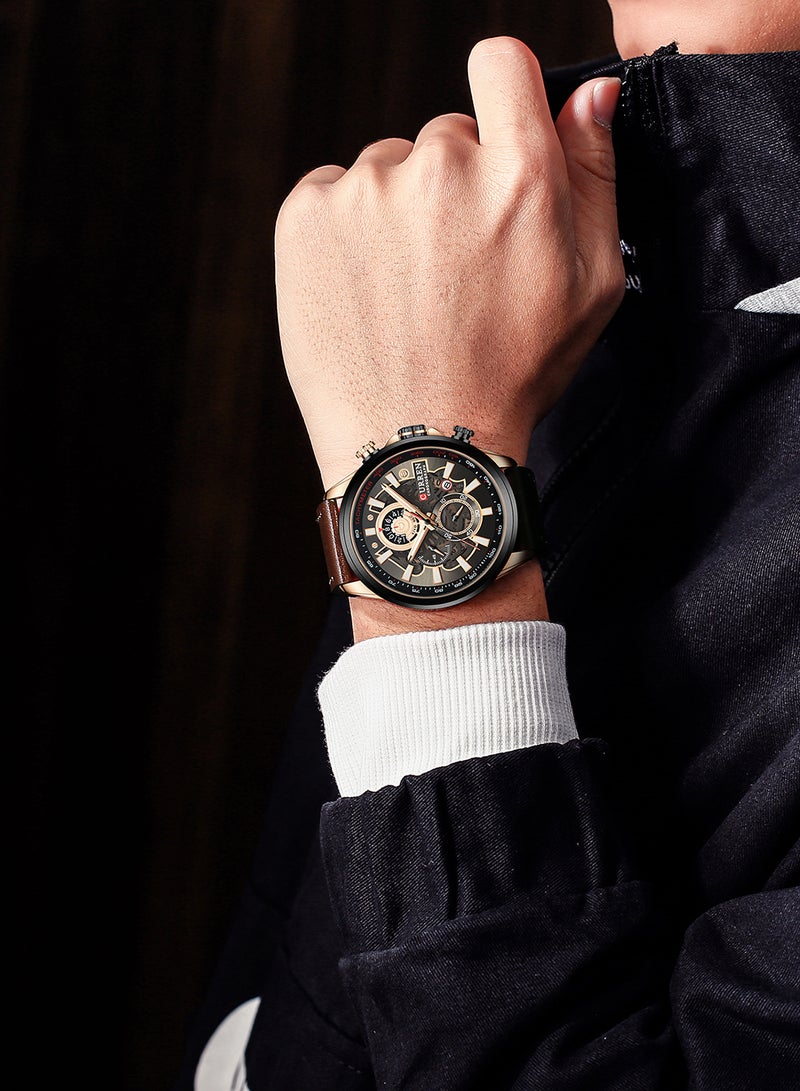 كارين ساعة جينيون كرونوغراف كوارتز مقاومة للماء بسوار من الجلد 8380 - 48 ملم - بني للرجال - Image 4