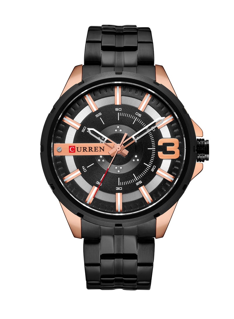 كارين ساعة يد كوارتز كاجوال بسوار من الإستانلس ستيل مقاومة للماء طراز 8333 - 47 مم - أسود للرجال - Image 1