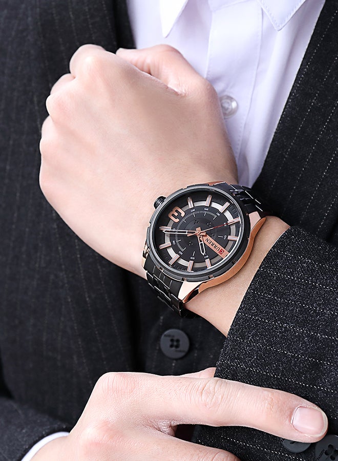 كارين ساعة يد كوارتز كاجوال بسوار من الإستانلس ستيل مقاومة للماء طراز 8333 - 47 مم - أسود للرجال - Image 3